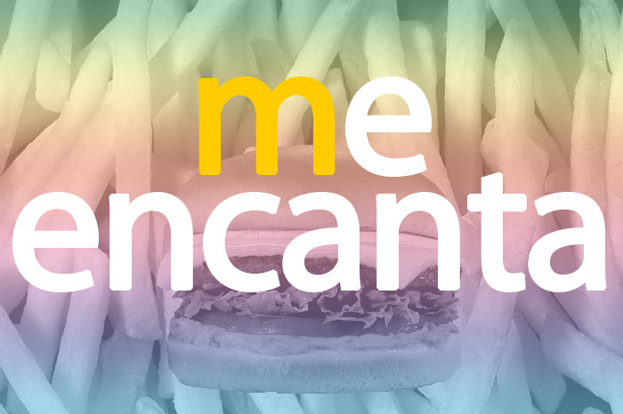 A poster of fries and a burger and the McDonald's slogan "me encanta" Illustration by Diana Jou